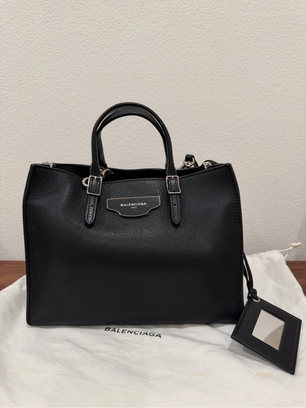 Balenciaga Black Pebbled Leather Structured Satchel